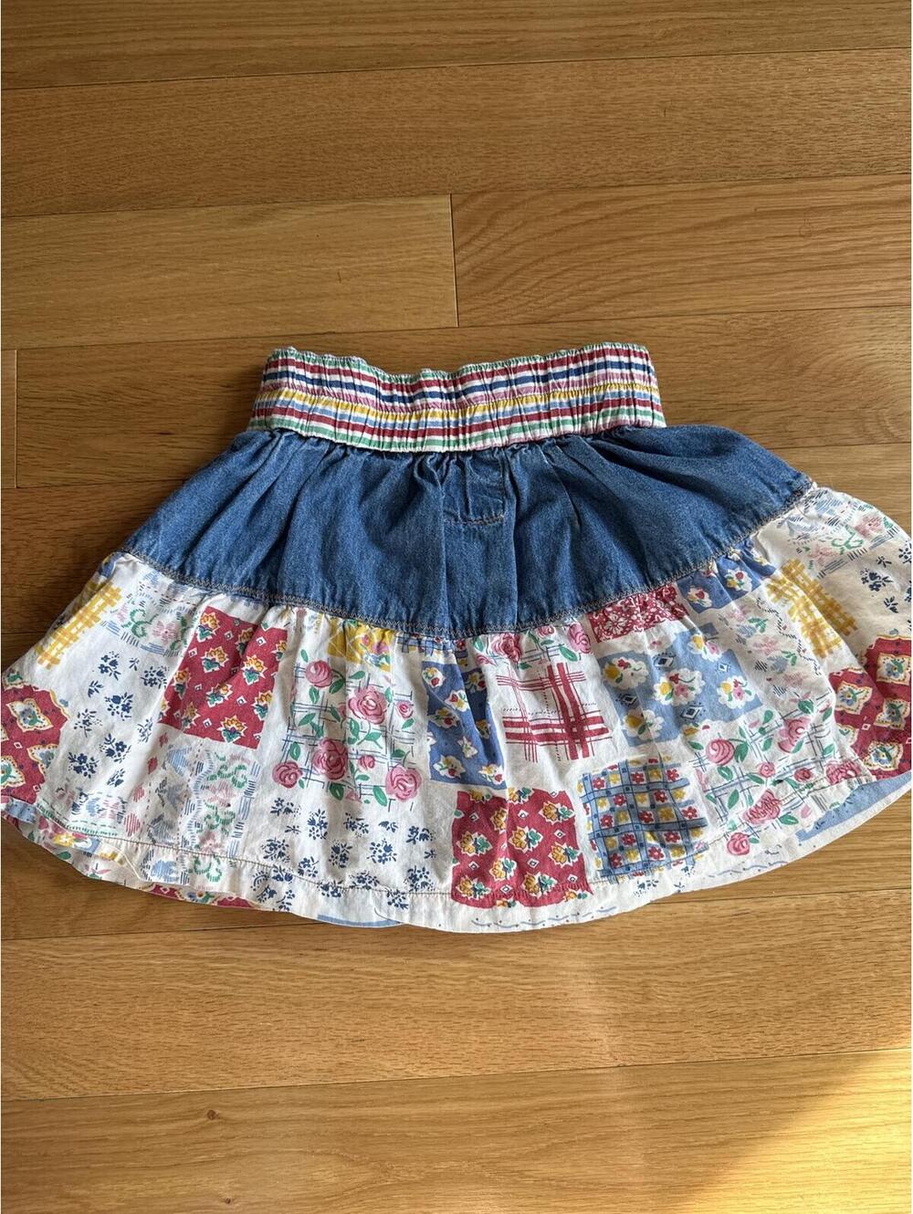 RARE Vintage Denim and Patchwork Skirt with Elastic Waistband precious stones